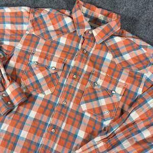 Ariat Hilario Retro Snap Shirt Mens Large Orange Plaid Western Pearl Snap L/S